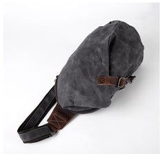 Canvas Leather Mens Camouflage Chest Bag One Shoulder Backpack Khaki Sling Bag for Men - imessengerbags