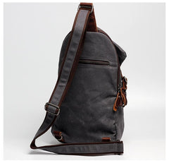 Canvas Leather Mens Camouflage Chest Bag One Shoulder Backpack Khaki Sling Bag for Men - imessengerbags