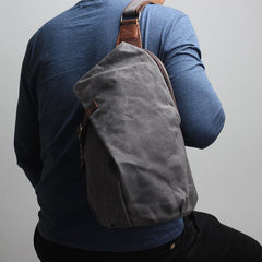 Canvas Leather Mens Camouflage Chest Bag One Shoulder Backpack Khaki Sling Bag for Men - imessengerbags