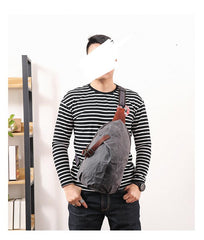 Canvas Leather Mens Camouflage Chest Bag One Shoulder Backpack Khaki Sling Bag for Men - imessengerbags