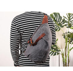 Canvas Leather Mens Camouflage Chest Bag One Shoulder Backpack Khaki Sling Bag for Men - imessengerbags