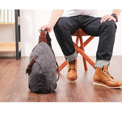 Canvas Leather Mens Camouflage Chest Bag One Shoulder Backpack Khaki Sling Bag for Men - imessengerbags