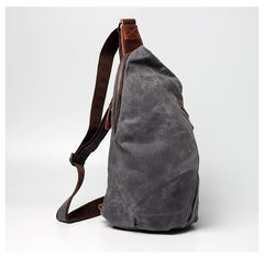 Canvas Leather Mens Camouflage Chest Bag One Shoulder Backpack Khaki Sling Bag for Men - imessengerbags