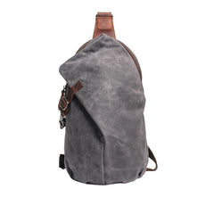 Canvas Leather Mens Camouflage Chest Bag One Shoulder Backpack Khaki Sling Bag for Men - imessengerbags