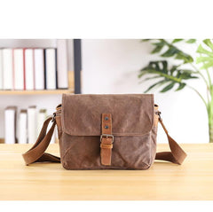 Canvas Leather Mens DSLR Camera Bag Side Bag Green Small Messenger Bag for Men - imessengerbags