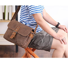 Canvas Leather Mens DSLR Camera Bag Side Bag Green Small Messenger Bag for Men - imessengerbags