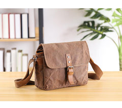 Canvas Leather Mens DSLR Camera Bag Side Bag Green Small Messenger Bag for Men - imessengerbags