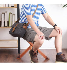 Canvas Leather Mens DSLR Camera Bag Side Bag Green Small Messenger Bag for Men - imessengerbags