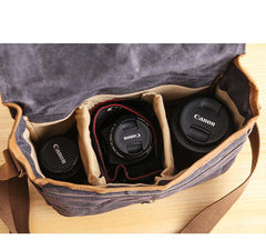 Canvas Leather Mens DSLR Camera Bag Side Bag Green Small Messenger Bag for Men - imessengerbags
