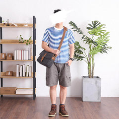 Canvas Leather Mens DSLR Camera Bag Side Bag Green Small Messenger Bag for Men - imessengerbags