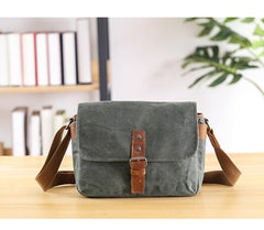 Canvas Leather Mens DSLR Camera Bag Side Bag Green Small Messenger Bag for Men - imessengerbags