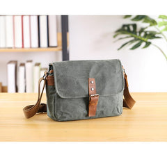 Canvas Leather Mens DSLR Camera Bag Side Bag Green Small Messenger Bag for Men - imessengerbags