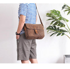 Canvas Leather Mens DSLR Camera Bag Side Bag Green Small Messenger Bag for Men - imessengerbags