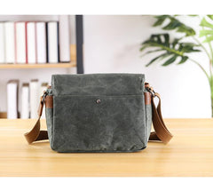 Canvas Leather Mens DSLR Camera Bag Side Bag Green Small Messenger Bag for Men - imessengerbags