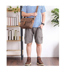 Canvas Leather Mens DSLR Camera Bag Side Bag Green Small Messenger Bag for Men - imessengerbags