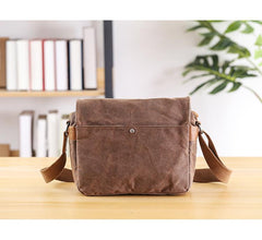 Canvas Leather Mens DSLR Camera Bag Side Bag Green Small Messenger Bag for Men - imessengerbags
