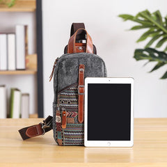 Canvas Mens Folk Gray Chest Bag One Shoulder Backpack Gray Sling Bag for Men - imessengerbags