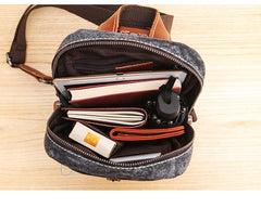 Canvas Mens Folk Gray Chest Bag One Shoulder Backpack Gray Sling Bag for Men - imessengerbags