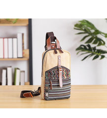 Canvas Mens Folk Gray Chest Bag One Shoulder Backpack Gray Sling Bag for Men - imessengerbags