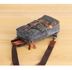 Canvas Mens Folk Gray Chest Bag One Shoulder Backpack Gray Sling Bag for Men - imessengerbags