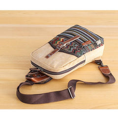 Canvas Mens Folk Gray Chest Bag One Shoulder Backpack Gray Sling Bag for Men - imessengerbags