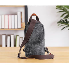 Canvas Mens Folk Gray Chest Bag One Shoulder Backpack Gray Sling Bag for Men