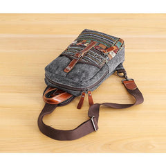 Canvas Mens Folk Gray Chest Bag One Shoulder Backpack Gray Sling Bag for Men - imessengerbags