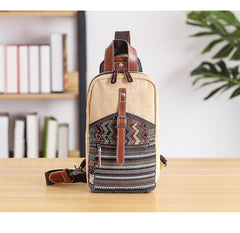 Canvas Mens Folk Gray Chest Bag One Shoulder Backpack Gray Sling Bag for Men