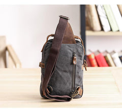 Canvas Leather Mens Khaki Chest Bag One Shoulder Backpack Green Sling Bag for Men - imessengerbags