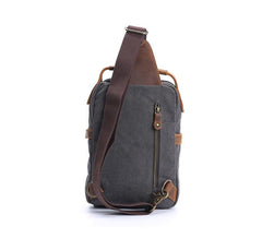 Canvas Leather Mens Khaki Chest Bag One Shoulder Backpack Green Sling Bag for Men