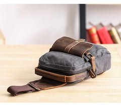Canvas Leather Mens Khaki Chest Bag One Shoulder Backpack Green Sling Bag for Men - imessengerbags
