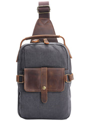 Canvas Leather Mens Khaki Chest Bag One Shoulder Backpack Green Sling Bag for Men - imessengerbags