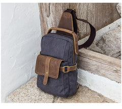 Canvas Leather Mens Khaki Chest Bag One Shoulder Backpack Green Sling Bag for Men - imessengerbags