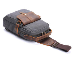 Canvas Leather Mens Khaki Chest Bag One Shoulder Backpack Green Sling Bag for Men - imessengerbags