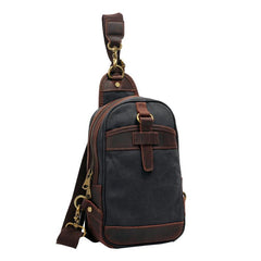 Canvas Leather Mens Sling Bag Green Chest Bag One Shoulder Backpack for Men - imessengerbags