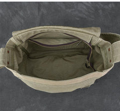 Canvas Leather Mens Large Brown Side Bag 14'' Army Green Messenger Bag Postman Bag For Men - imessengerbags