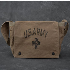 Canvas Leather Mens Large Brown Side Bag 14'' Army Green Messenger Bag Postman Bag For Men - imessengerbags