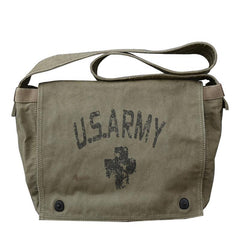 Canvas Leather Mens Large Brown Side Bag 14'' Army Green Messenger Bag Postman Bag For Men - imessengerbags