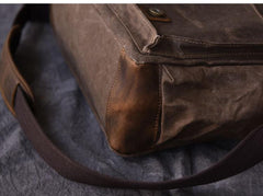 Canvas Leather Mens Large Brown Side Bag 14'' Khaki Messenger Bag Brown Postman Bag For Men - imessengerbags