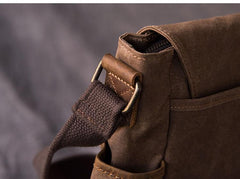 Canvas Leather Mens Large Brown Side Bag 14'' Khaki Messenger Bag Brown Postman Bag For Men - imessengerbags