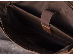 Canvas Leather Mens Large Brown Side Bag 14'' Khaki Messenger Bag Brown Postman Bag For Men - imessengerbags