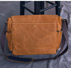 Canvas Leather Mens Large Brown Side Bag 14'' Khaki Messenger Bag Brown Postman Bag For Men - imessengerbags