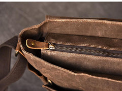 Canvas Leather Mens Large Brown Side Bag 14'' Khaki Messenger Bag Brown Postman Bag For Men - imessengerbags