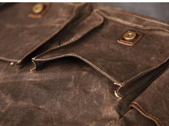 Canvas Leather Mens Large Brown Side Bag 14'' Khaki Messenger Bag Brown Postman Bag For Men - imessengerbags