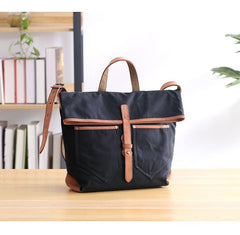 Canvas Leather Mens 13'' Khaki Side Bag Courier Bag Messenger Bag Black Shoulder Bag for Men - imessengerbags