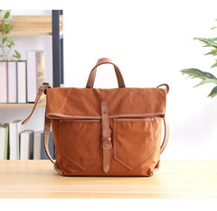Canvas Leather Mens 13'' Khaki Side Bag Courier Bag Messenger Bag Black Shoulder Bag for Men - imessengerbags