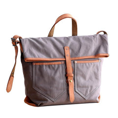 Canvas Leather Mens 13'' Khaki Side Bag Courier Bag Messenger Bag Black Shoulder Bag for Men - imessengerbags