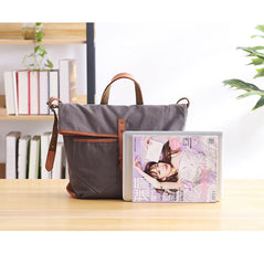 Canvas Leather Mens 13'' Khaki Side Bag Courier Bag Messenger Bag Black Shoulder Bag for Men - imessengerbags