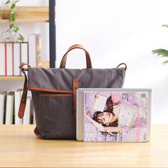 Canvas Leather Mens 13'' Khaki Side Bag Courier Bag Messenger Bag Black Shoulder Bag for Men - imessengerbags