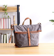 Canvas Leather Mens 13'' Khaki Side Bag Courier Bag Messenger Bag Black Shoulder Bag for Men - imessengerbags